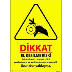 El Kesilme Riski Dönen Kesici Parçalar Ciddi Yaralanmalar Ve Kesilmelere Neden Olabilir. Uzak Dur Yaklaşma.  Levhası 25x35 cm