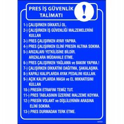 Pres İş Güvenlik Talimatı Levhası 25x35 cm
