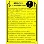 Jeneratör Kullanma Talimatı Levhası 25x35 cm
