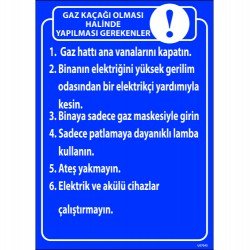 Gaz Kaçağı Olması Halinde Yapılması Gerekenler Levhası 25x35 cm