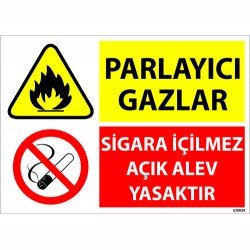 Parlayıcı Gazlar Sigara İçilmez Açık Alev Yasaktır Levhası 25x35 cm