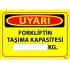 Forkliftin Taşıma Kapasitesi Kg Levhası 25x35 cm