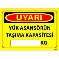 Yük Asansörün Taşıma Kapasitesi Kg Levhası 25x35 cm