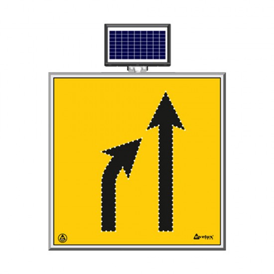 Güneş Enerjili Ledli Trafik Levhaları - Solar Ledli Yol Bakim Levhasi (100X100Cm) Daralan Yol Soldan
