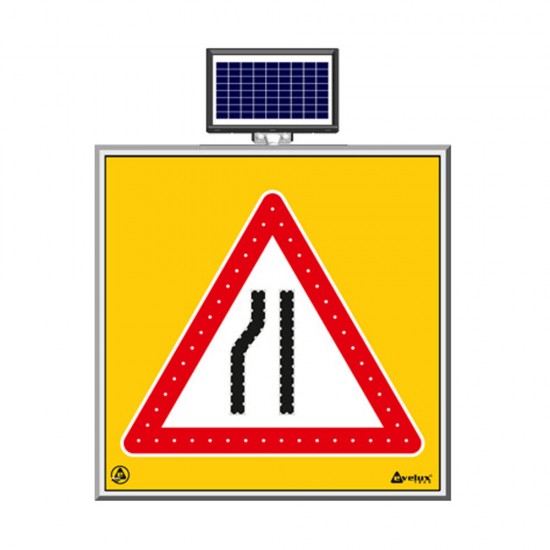 Güneş Enerjili Ledli Trafik Levhaları - Solar Ledli Yol Bakim Levhasi(100X100Cm) Soldan Daralan Yol