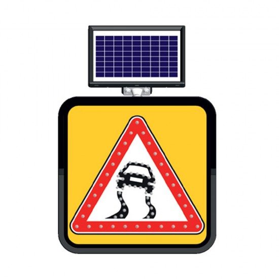 Güneş Enerjili Ledli Trafik Levhaları - Solar Ledli Yol Bakim Levhasi (60X60Cm) Kaygan Yol