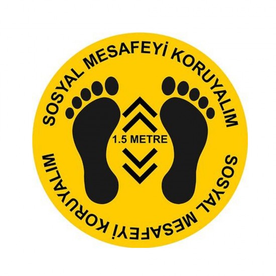 Yer İşaretleme Bantları - Sosyal Mesafeyi Koruyalım Ayak İzi ve 1,5 Metre Yer Etiketi Sarı 30 cm