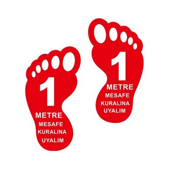 Yer İşaretleme Bantları - Ayak İzi 1 Metre Mesafeyi Koruyalım Yer Etiketi 30 cm Kırmızı