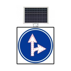 Güneş Enerjili (Solar) Ledli İleri ve Sağa Mecburi Yön Levhası 60x60 cm
