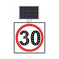 Güneş Enerjili (Solar) Ledli Hız Limiti 30 km/h Levhası 60x60 cm