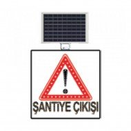 Güneş Enerjili (Solar) Ledli Dikkat Şantiye Çıkışı Levhası 60x60 cm