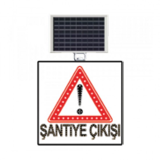 Güneş Enerjili Ledli Trafik Levhaları - Dikkat Şantiye Çıkışı 600x600 mm
