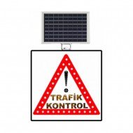 Güneş Enerjili (Solar) Ledli Dikkat Trafik Kontrol Levhası 60x60 cm