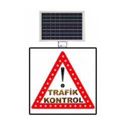 Güneş Enerjili (Solar) Ledli Dikkat Trafik Kontrol Levhası 60x60 cm