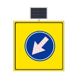 Güneş Enerjili (Solar) Ledli Sola Mecburi Yön Sarı Zemin Levhası 100x100 cm
