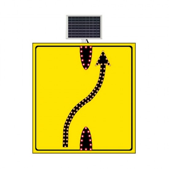 Güneş Enerjili Ledli Trafik Levhaları - Güneş Enerjili Şerit Aktarımı Sol Yoldan Sağ Yola Sarı Zemin