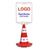 Kedi Gözlü Trafik Konisi 54 cm + Dikdörtgen Tabela + Baskılı