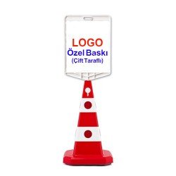 Ultra Kedi Gözlü Trafik Konisi 60 cm + Dikdörtgen Tabela + Baskılı