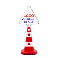 Ultra Kedi Gözlü Trafik Konisi 60 cm + Üçgen Tabela + Baskılı