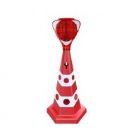 Kedi Gözlü Reklam Konisi 650 MM + Solarlı Flaşör Lamba (Kırmızı)