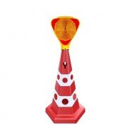 Kedi Gözlü Reklam Konisi 650 MM + Solarlı Flaşör Lamba (Sarı)