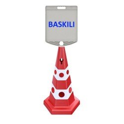 Kedi Gözlü Reklam Konisi 650 MM + Dikdörtgen Tabela + Baskılı