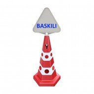 Kedi Gözlü Reklam Konisi 650 MM + Üçgen Tabela + Baskılı