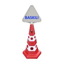 Kedi Gözlü Reklam Konisi 650 MM + Üçgen Tabela + Baskılı
