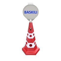 Kedi Gözlü Reklam Konisi 650 MM + Yuvarlak Tabela + Baskılı