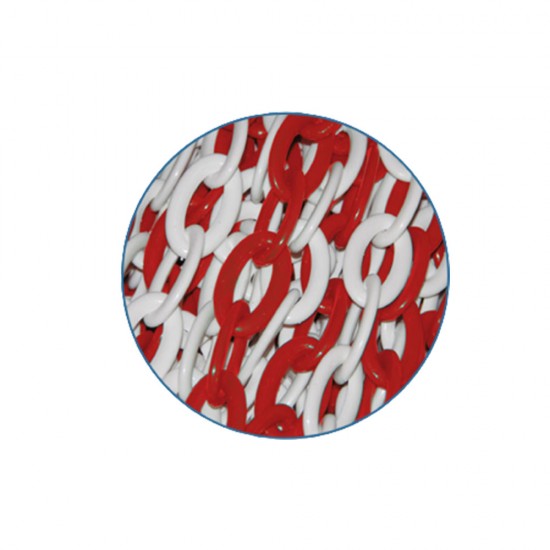 Plastik Zincirler - Plastik Zincir 8mm x 25 Metre Kırmızı Beyaz